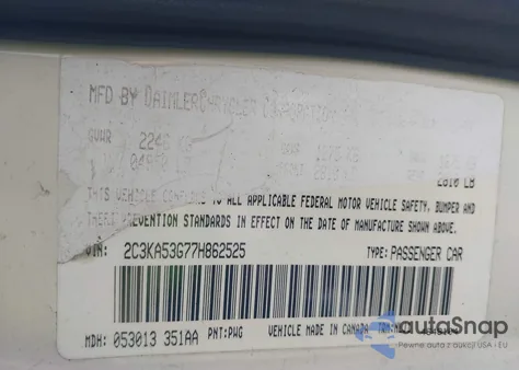 2007 Chrysler 300 Touring z USA, uszkodzony, nr VIN 2C3KA53G77H862525